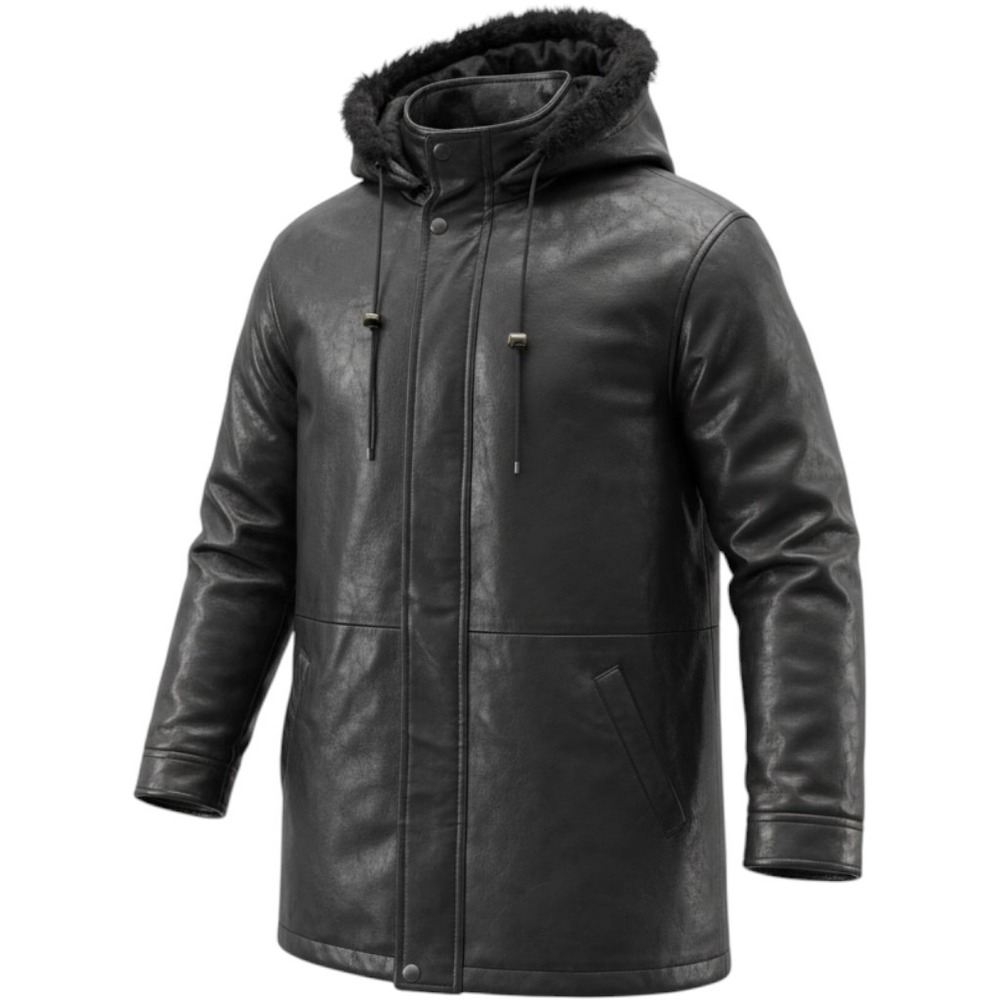Boundary Waters Black Leather Parka Real Fox Fur Trim Hooded Coat Womens PL